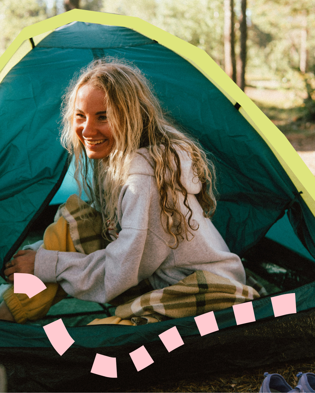Trail Days, Camperin im Zelt mit Grafikelementen